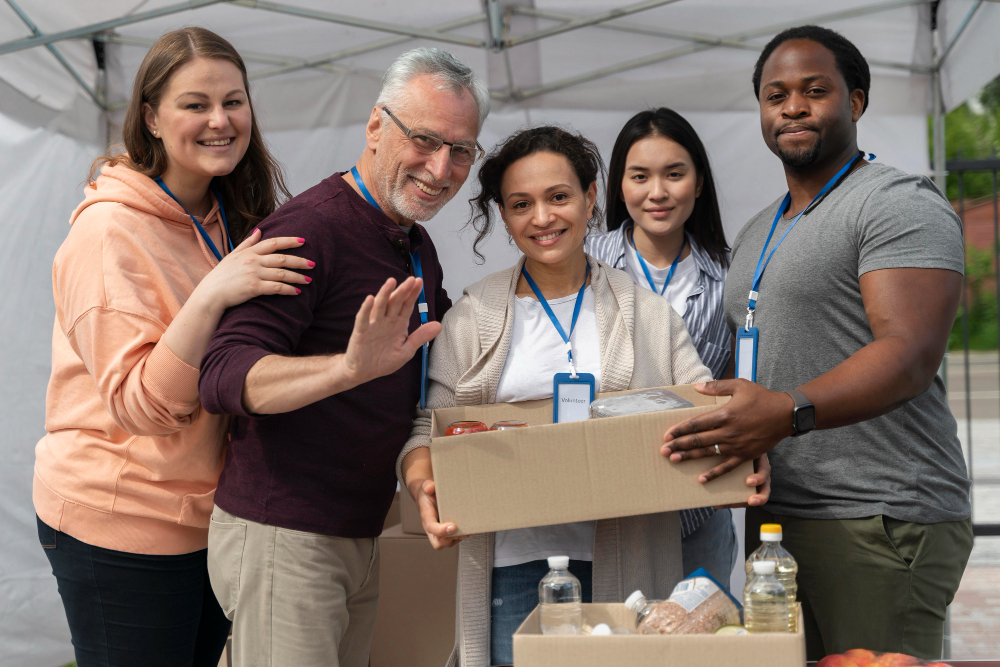 Volunteers working together on a non-profit fundraising campaign