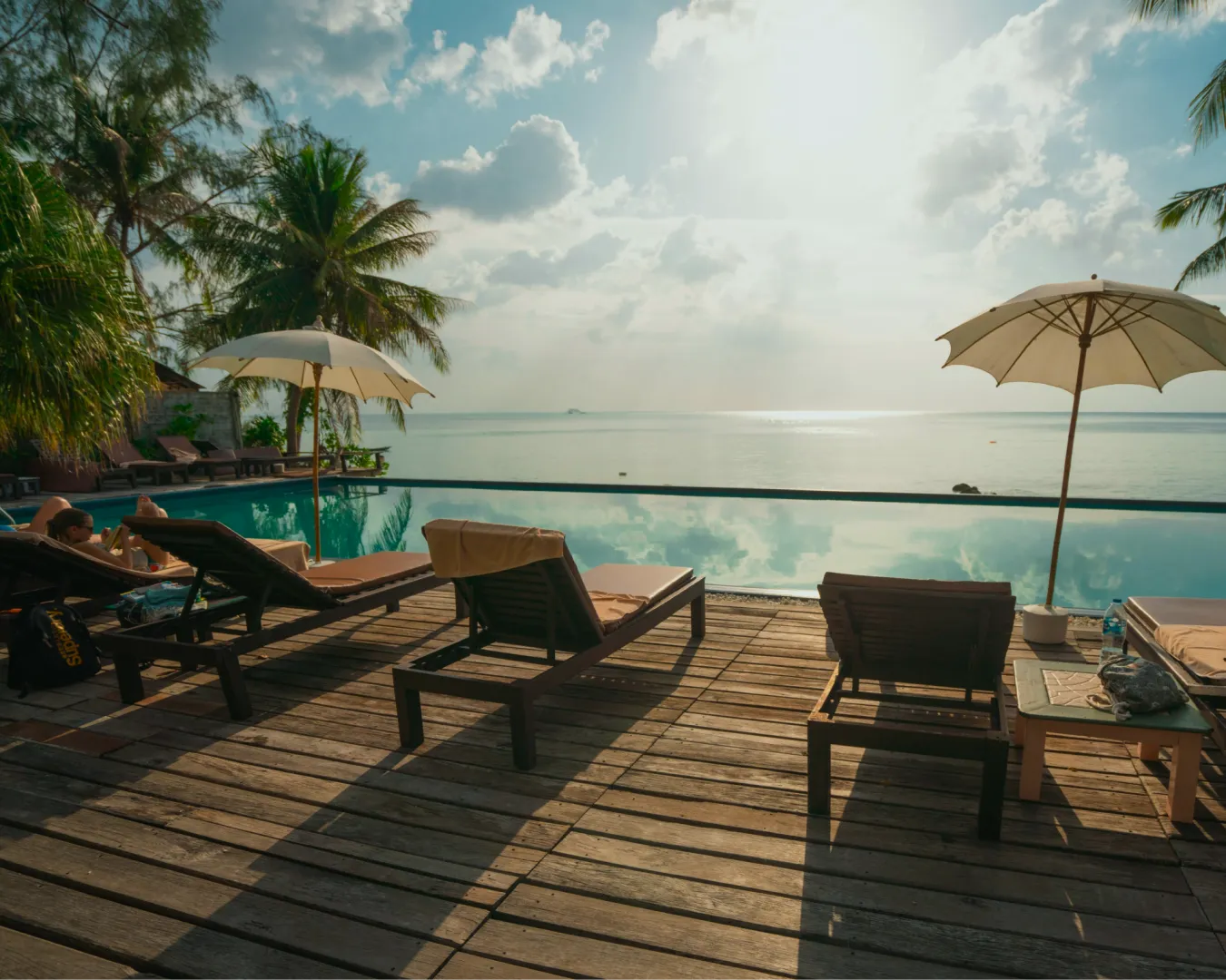 The perfect view of an infinity pool after a successful non-profit fundraising event in action